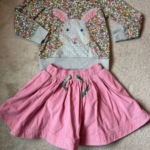 Mini Boden Bunny Sweatshirt and Cord Skirt
